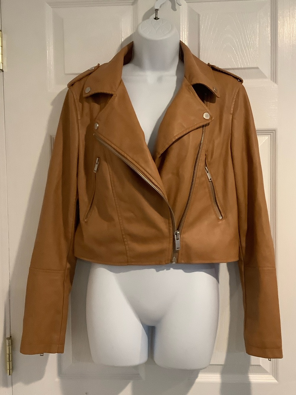 BAGATELLE COLLECTION Caramel Brown Butter Soft Faux Leather Moto Biker Jacket M